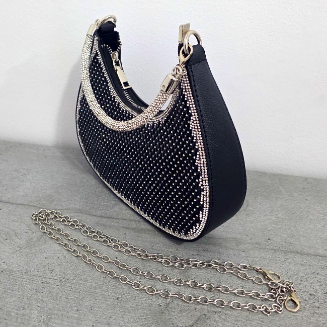 Geanta mini FIZ HOBO, pentru evenimente, cu toarta detasabila, Negru - 3 | YEO