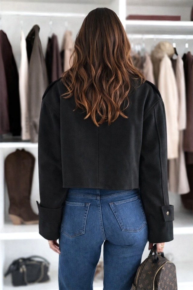 Jacheta eleganta tip fleece Vespera, cu revere si nasturi, Negru, Marime S/M