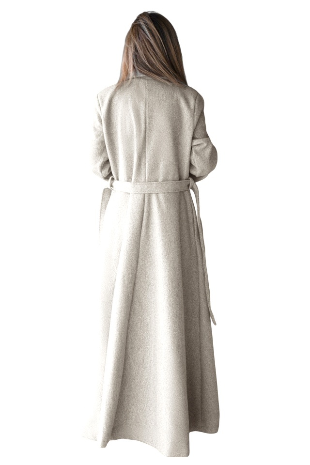 Palton lung cu nasturi Merina, falduri si cordon, Alb, Marime S/M