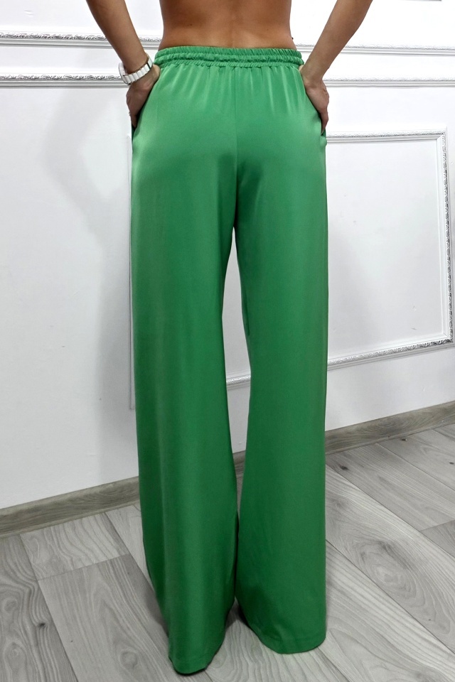 Pantaloni casual vaporosi NORYA, croi larg cu banda elastica, Verde - 1 | YEO