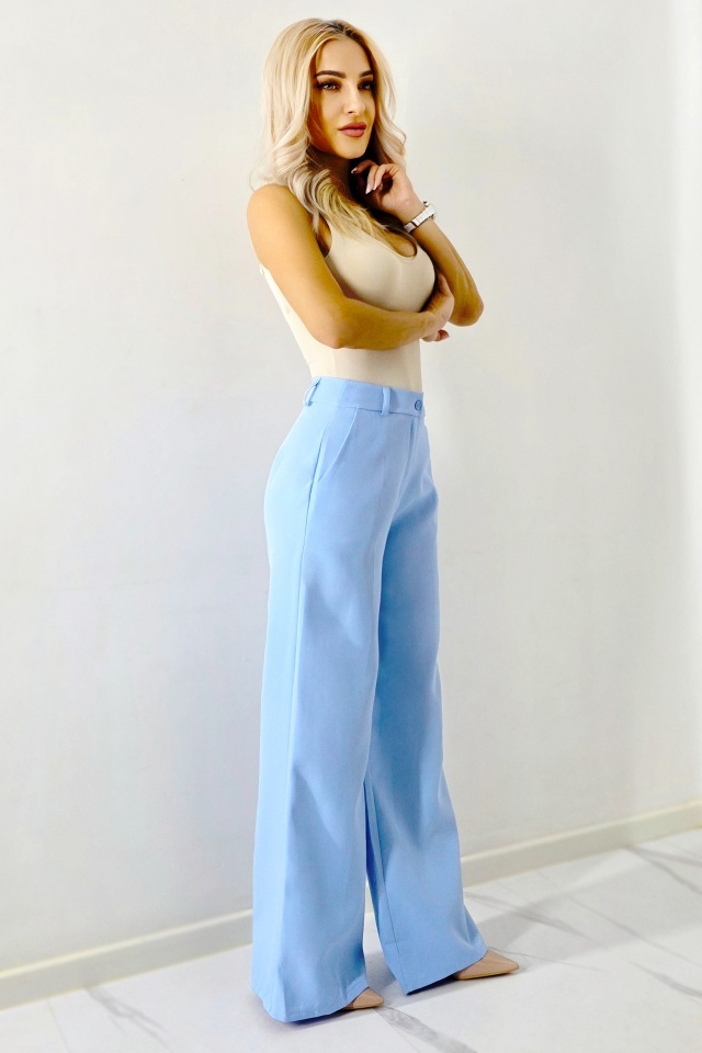 Pantaloni eleganti de dama AVIA, wide leg, cu buzunare, Albastru Baby Blue - 3 | YEO