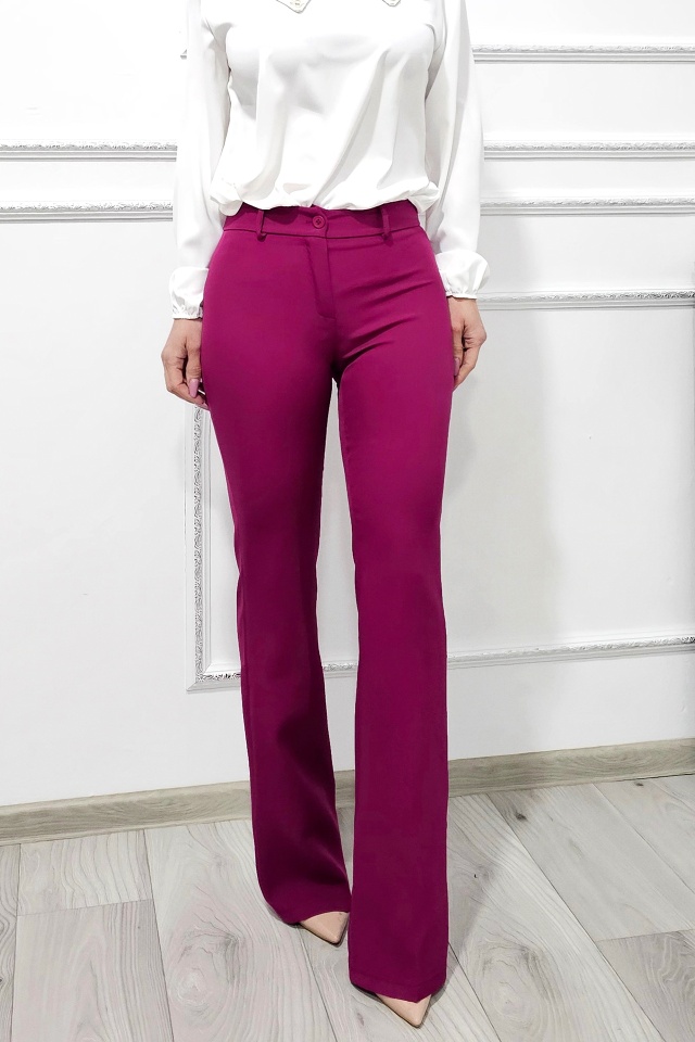 Pantaloni eleganti, Katte, croiala slim evazata si talie inalta, Violet - 2 | YEO