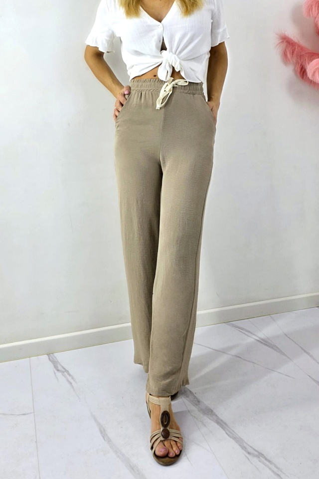 Pantaloni lungi dama, MERON, cu bumbac si banda elastica, BEJ - 3 | YEO