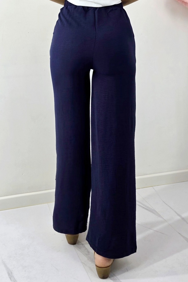 Pantaloni lungi dama, MERON, cu bumbac si banda elastica, Bleumarin - 3 | YEO