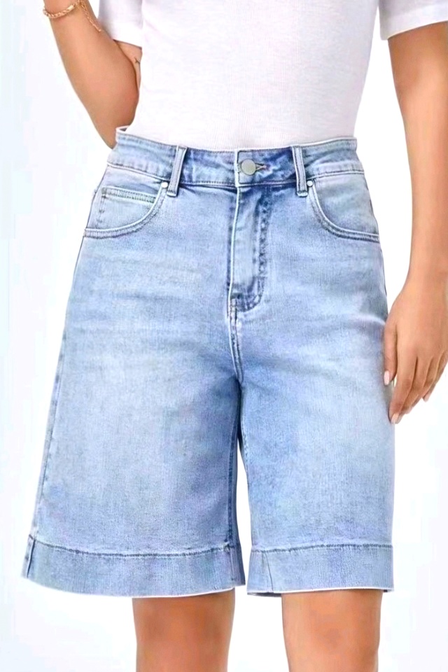 Pantaloni midi de blugi Ankaya, cu tiv supradimensionat, Albastru prespalat - 2 | YEO