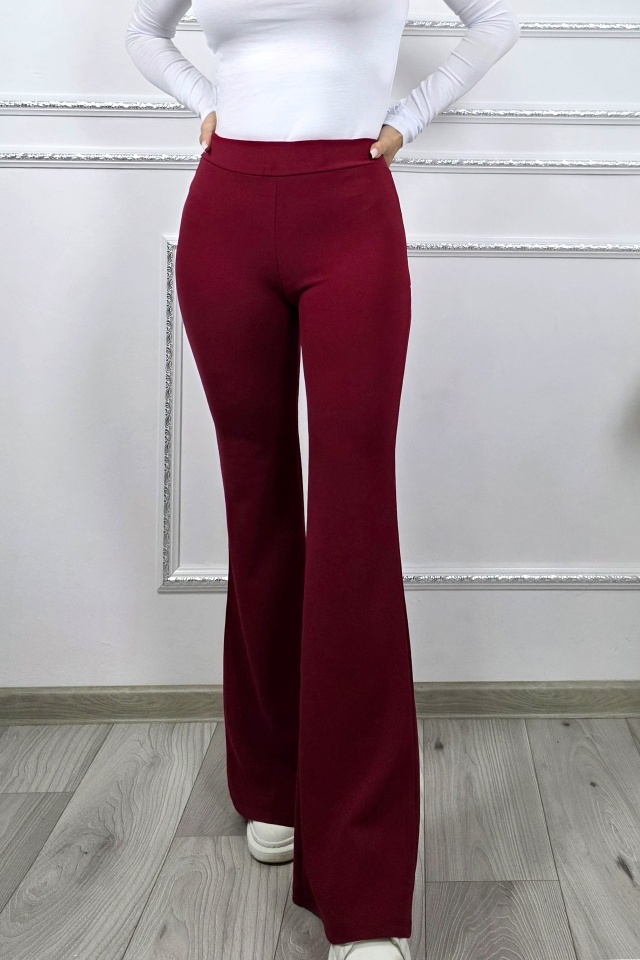 Pantaloni Politeh, evazati, cu talie inalta, Rosu, Marime S/M - 3 | YEO
