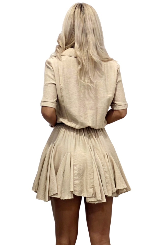 Rochie cu volane Peony Pearl, babydoll si curea inclusa, Crem, Marime S/M