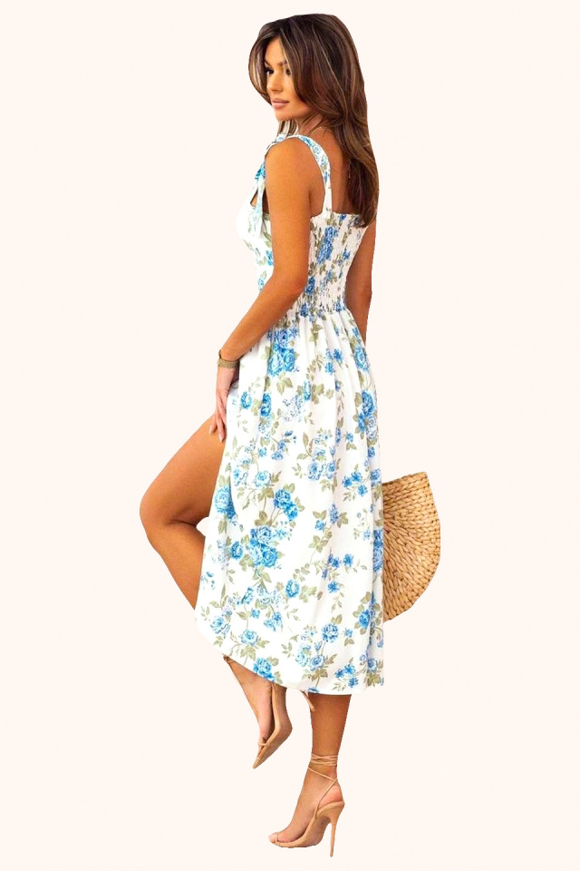 Rochie de vara Masha, cu imprimeu floral, Blue Roses, Marime S/M