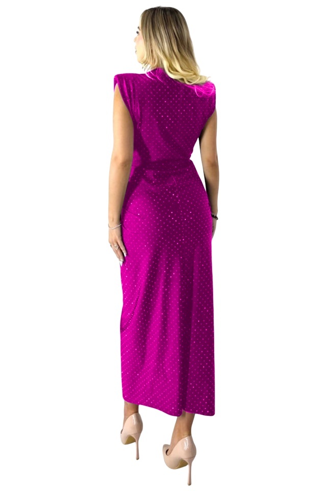 Rochie eleganta cu cristale JHOSY si decolteu adanc, Fucsia, Marime S/M