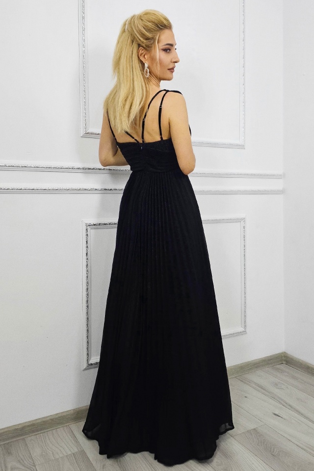 Rochie eveniment AZARIA, cu detaliu floral si croiala empire, Negru