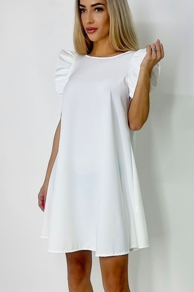 Rochie larga Azzuro, cu umeri bufanti si croiala in A, Alb, Marime S/M/L - 3 | YEO