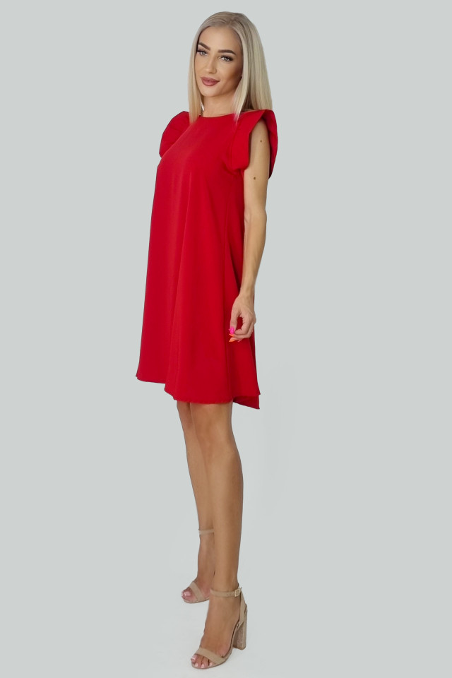 Rochie larga Azzuro, cu umeri bufanti si croiala in A, Rosu, Marime universala S/M/L