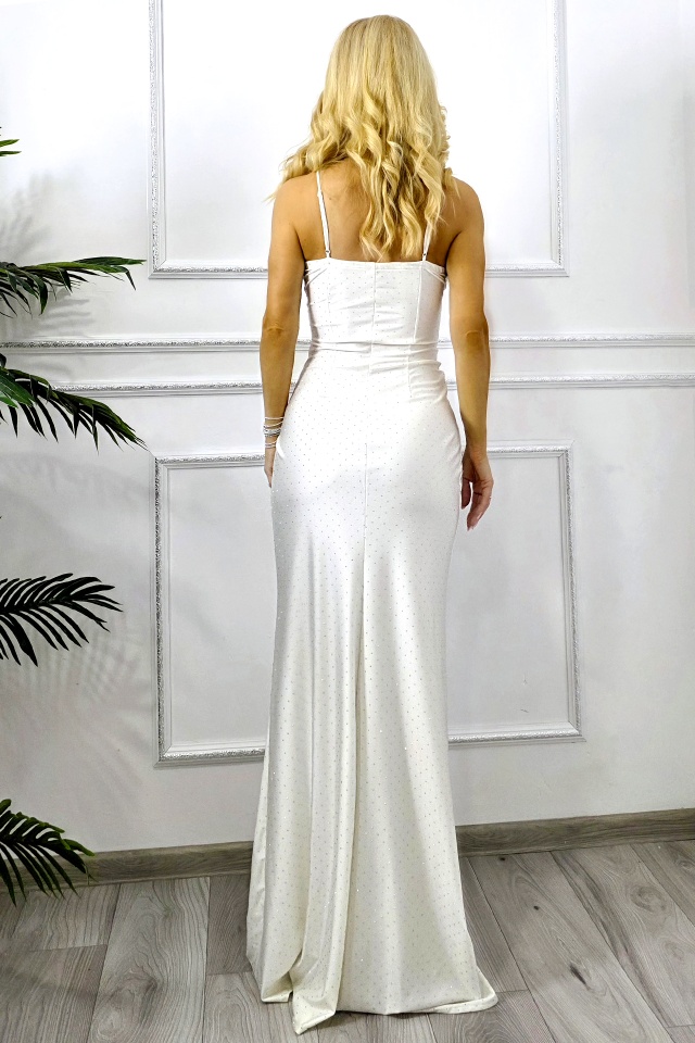 Rochie lunga de seara, Astoria Blink, cu paiete si corset, Alb, Marime S/M