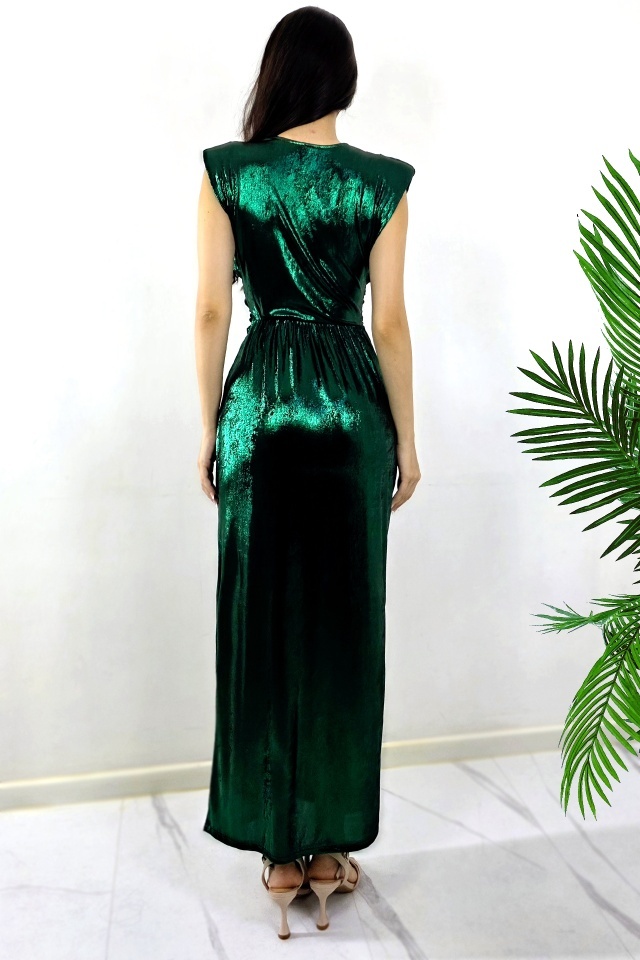 Rochie lunga eleganta Demetra, cu efect metalizat, Verde Smarald, Marime S/M - 1 | YEO