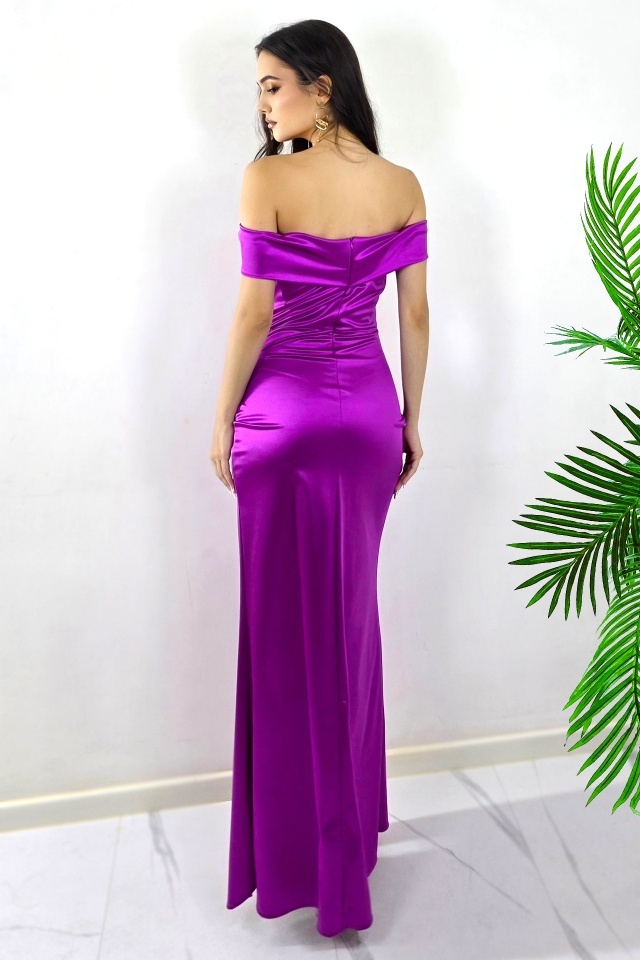 Rochie lunga, petrecuta, de ocazie, DHALIA cu crapatura ampla, MOV, Marime S/M - 1 | YEO