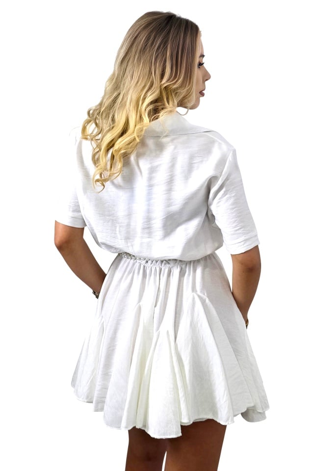 Rochie vascoza cu volane Peony Pearl, tip camasa si curea inclusa, Alb, Marime S/M