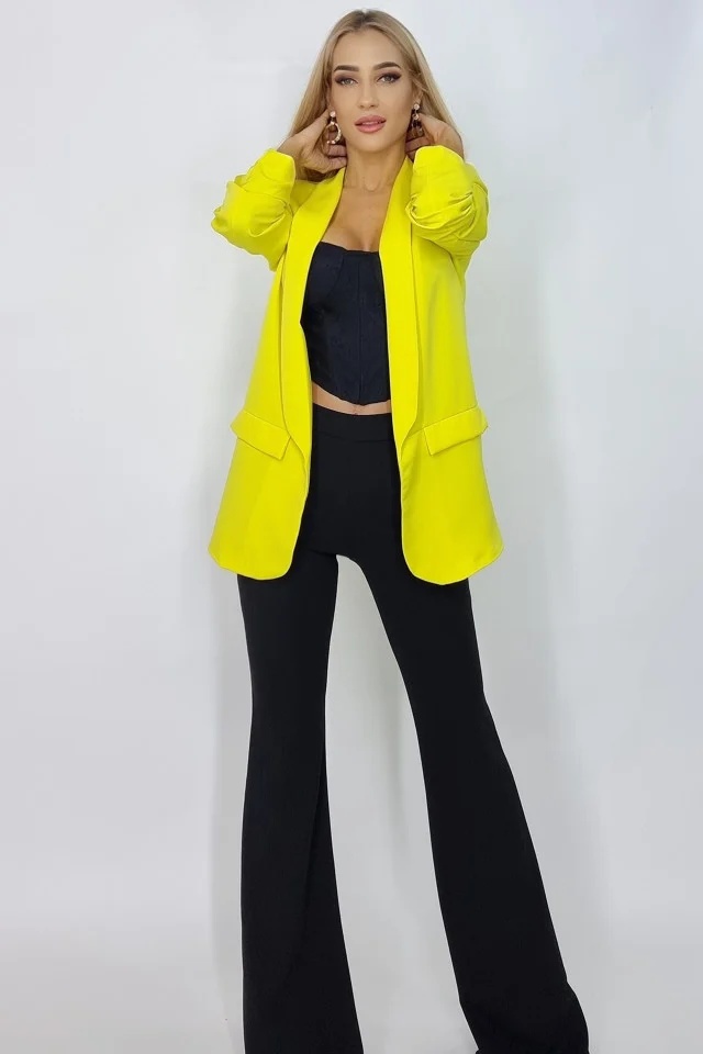Sacou casual BLUMY, cu lungime medie si clapete, Galben, Marime XL/2XL