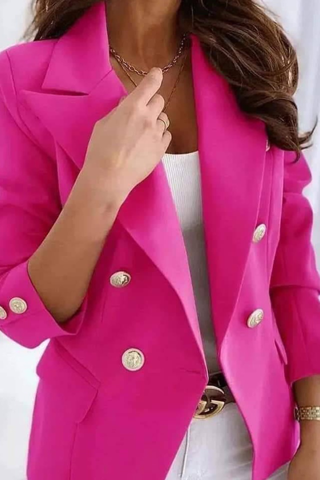 Sacou dama Zayre, cu butoni si buzunare decorative, Fucsia, Marime S/M - 2 | YEO
