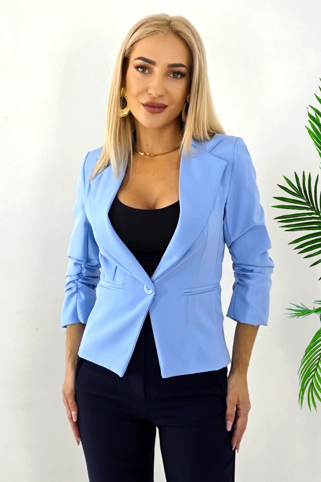 Sacou elegant Gisela, maneca cu fronseu si croi scurt, Baby Blue