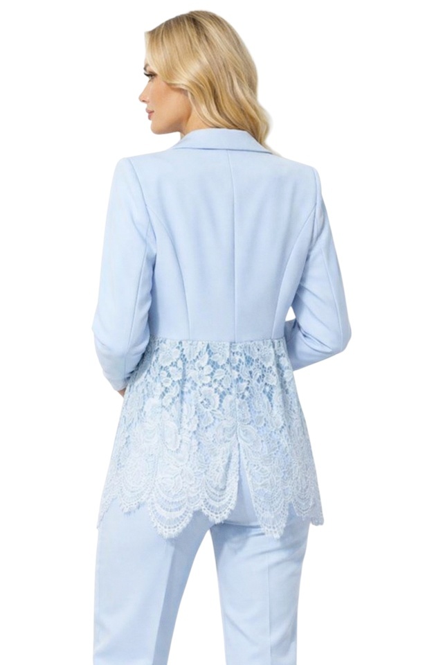 Sacou elegant Roselle, cu panou asimetric din dantela, Blue, Marime S/M