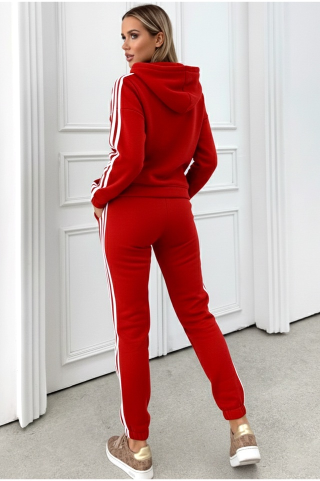 Trening cu gluga VELORA, vatuit, bluza cu fermoar si pantaloni, Rosu - 1 | YEO