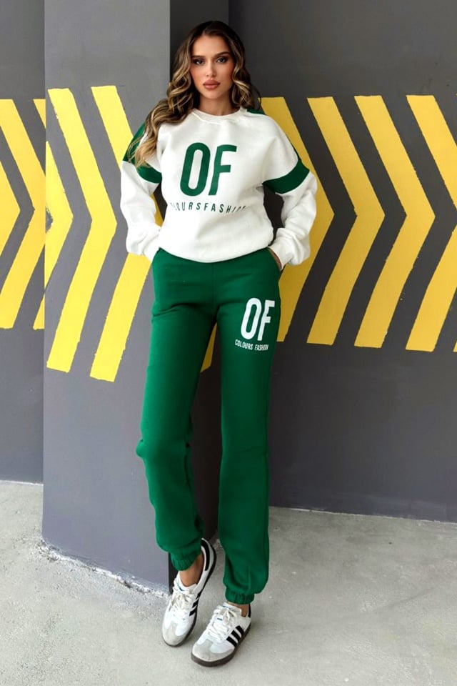 Trening vatuit Playful OF sport, cu hanorac oversize si pantaloni lejeri, Verde