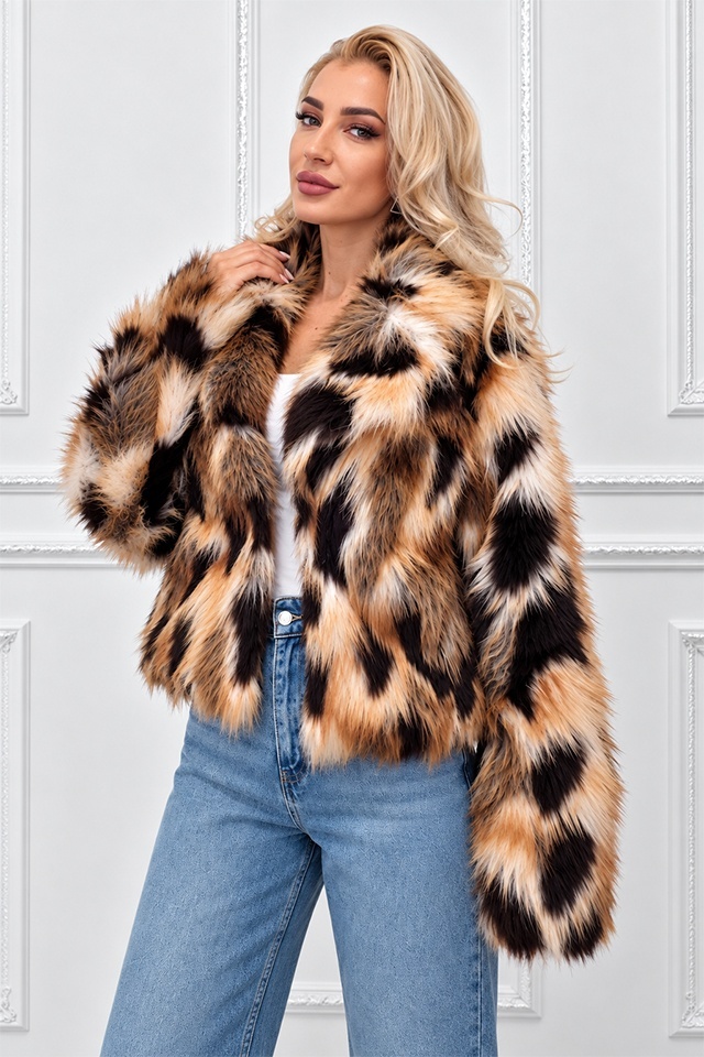 Blana animal print Ysolde din blana ecologica, cu interior satinat, ARAMIU, Marime S/M — imaginea 7