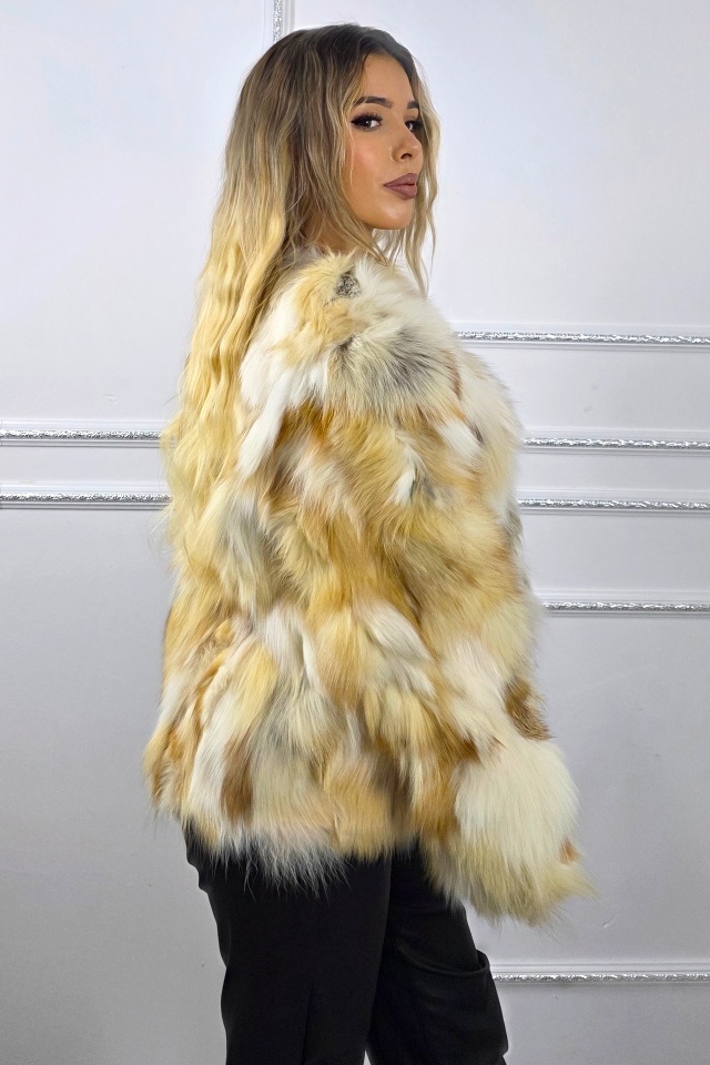 Blana naturala de vulpe FELYNA, cu buzunare laterale, Crem/BEJ, Marime S/M/L - 3 | YEO