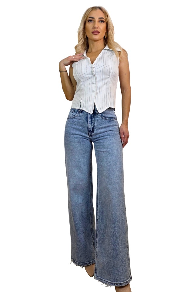 Blugi loose fit Aspen, cu textura elastica, Albastru deschis