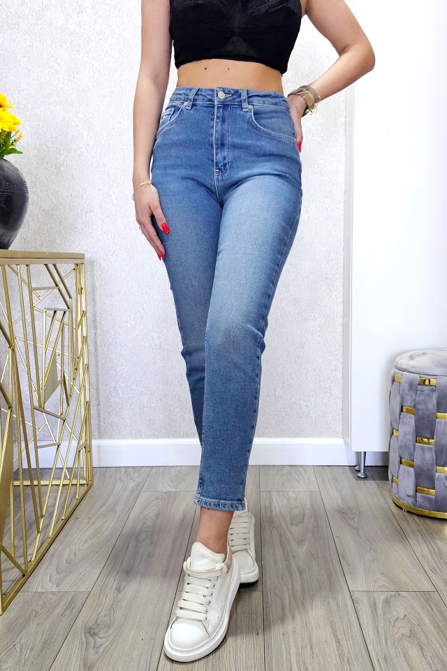 Blugi slimfit PACIFYC, cu textura usor elastica si talie inalta, Albastru deschis