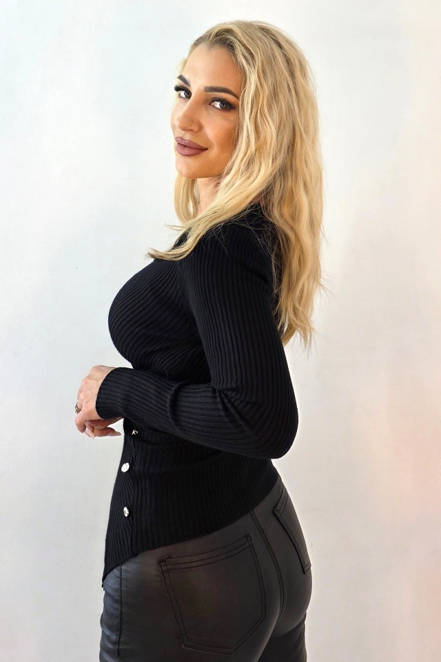 Bluza bandage, asimetrica Miss Lady, cu decolteu petrecut, Negru