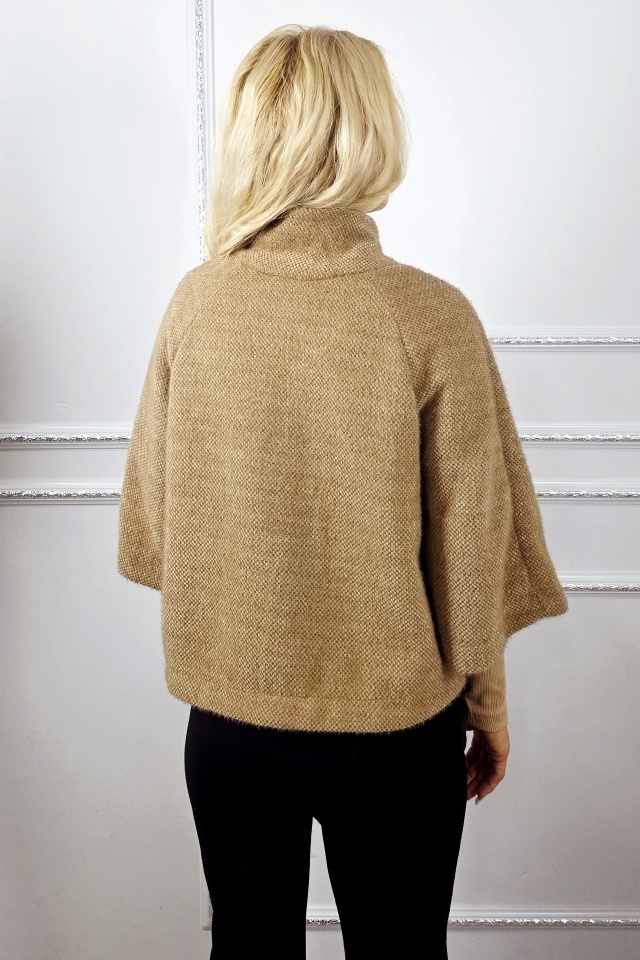 Bolero cu maneca trei sferturi, VORRA si butoni perla, Maro, Marime S/M - 1 | YEO