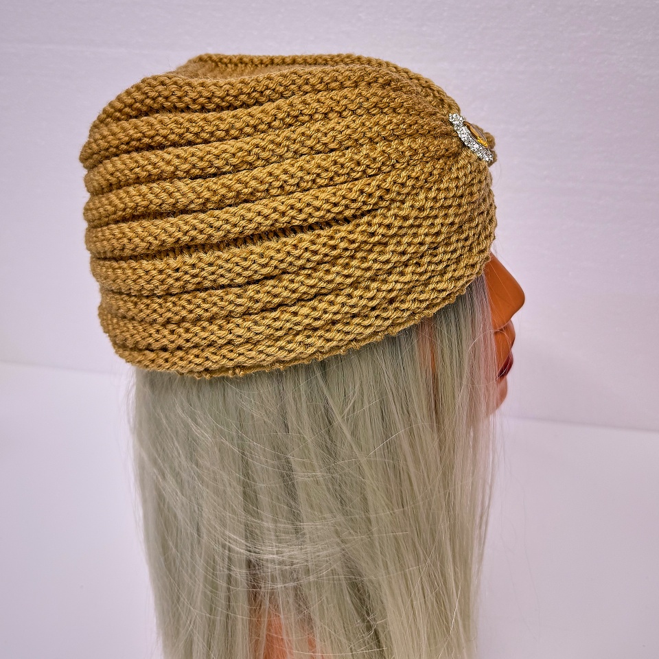 Caciula dama tip turban, NIDEH, cu brosa si textura tricotata, Bej - 3 | YEO