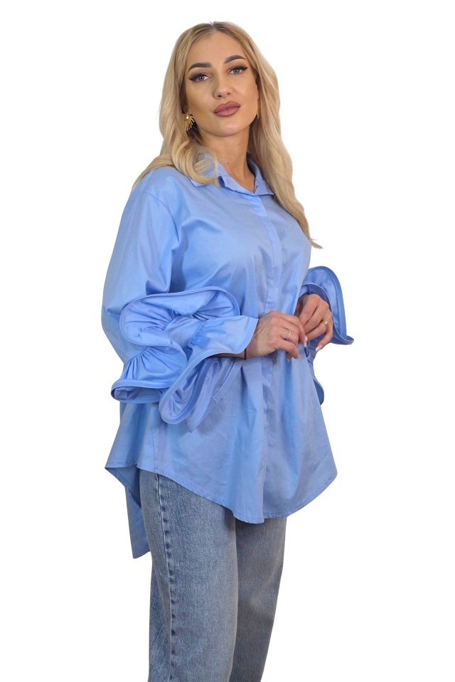 Camasa cu volane Sugar LoLLy si lungime asimetrica, Baby Blue, Marime S/M/L