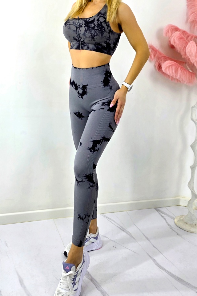 Colanti fitness cu nervuri, Kabyn, push up si banda modelatoare, Gri - 3 | YEO