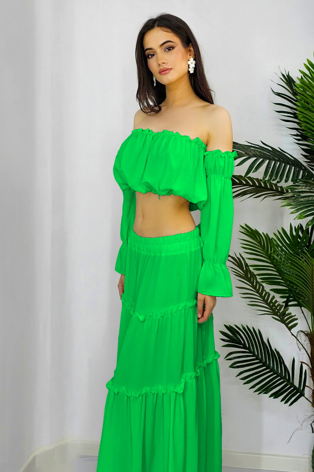 Compleu Berna fusta si camasa, Verde, Masura S/M - 1 | YEO