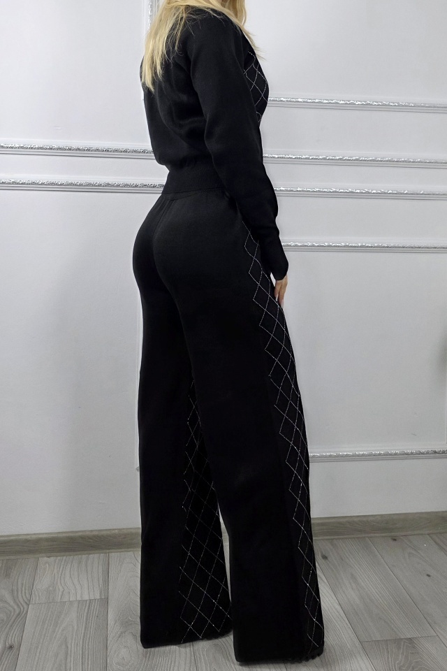 Compleu cu lana si cristale Rewe Mirage, pantaloni si jerseu, Negru, Marime S/M/L - 1 | YEO