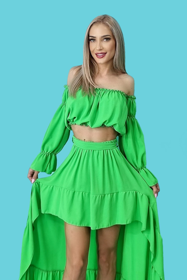 Compleu Edith, fusta si top scurt, Verde, Marime universala S/M - 3 | YEO