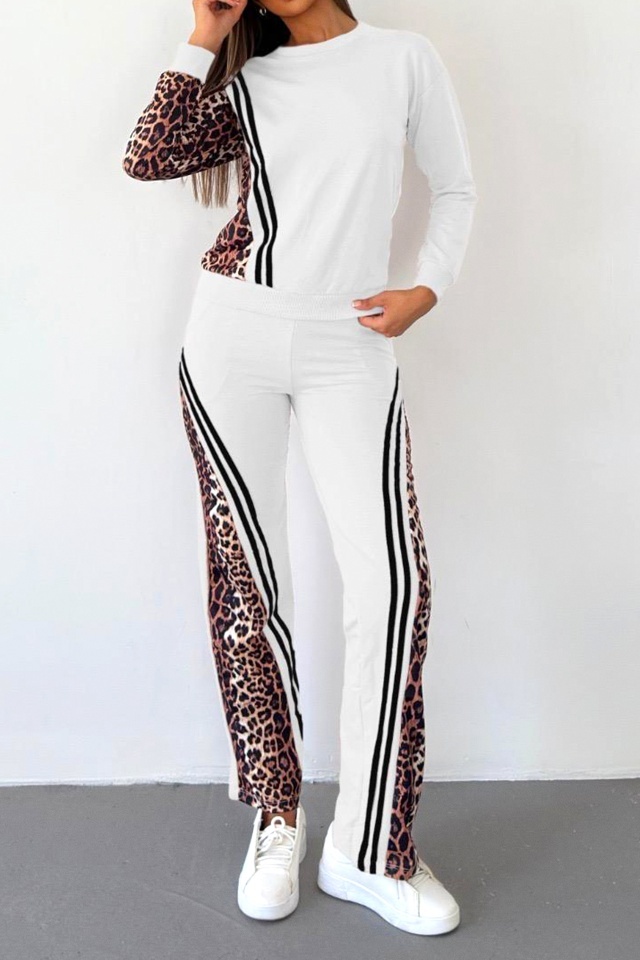 Compleu sport de dama LEONA, cu animal print bicolor, ALB - 2 | YEO