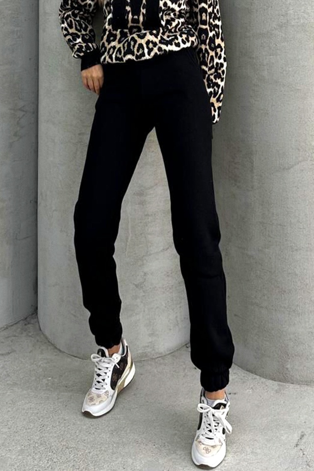 Compleu vatuit By Muse, cu bluza animal print si pantaloni cu snur, Negru - 3 | YEO