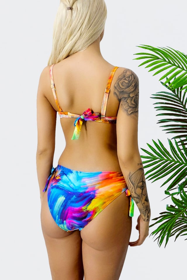 Costum de baie doua piese Gyna, slip reglabil si sutien accesorizat, Albastru - 1 | YEO