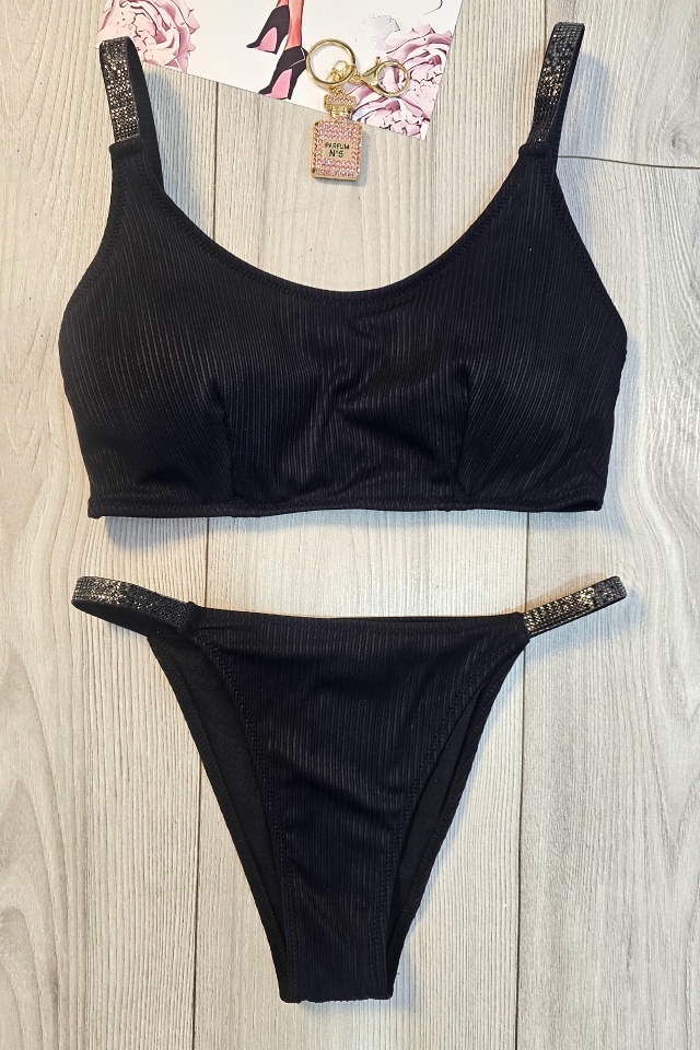 Costum de baie doua piese KALYA, cu slip brazilian si sutien sport, Negru - 3 | YEO