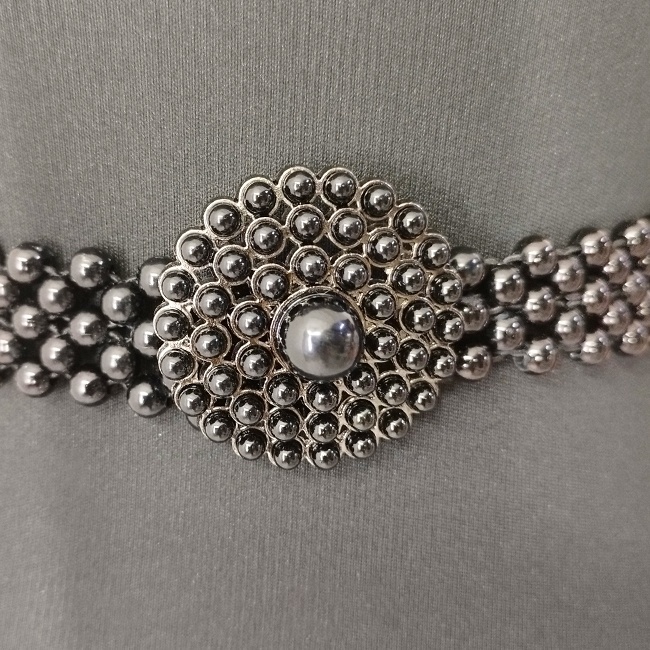Curea elastica din perle Pearly B, cu catarama metalica decorativa, Cirra Black - 3 | YEO