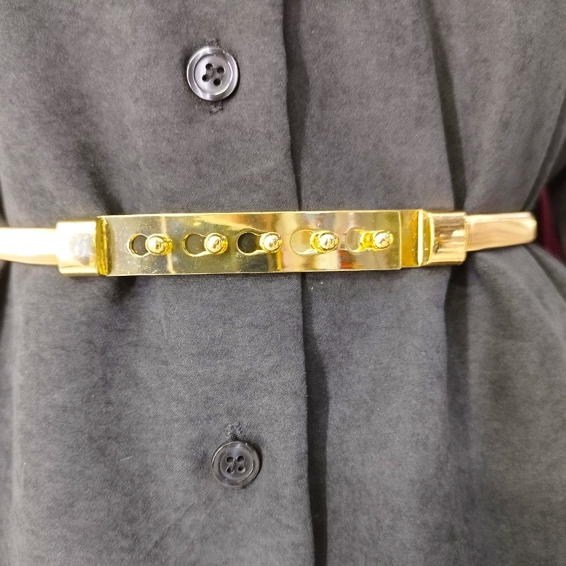 Curea subtire, elastica si catarama stilizata, MireLL, Gold Button - 1 | YEO