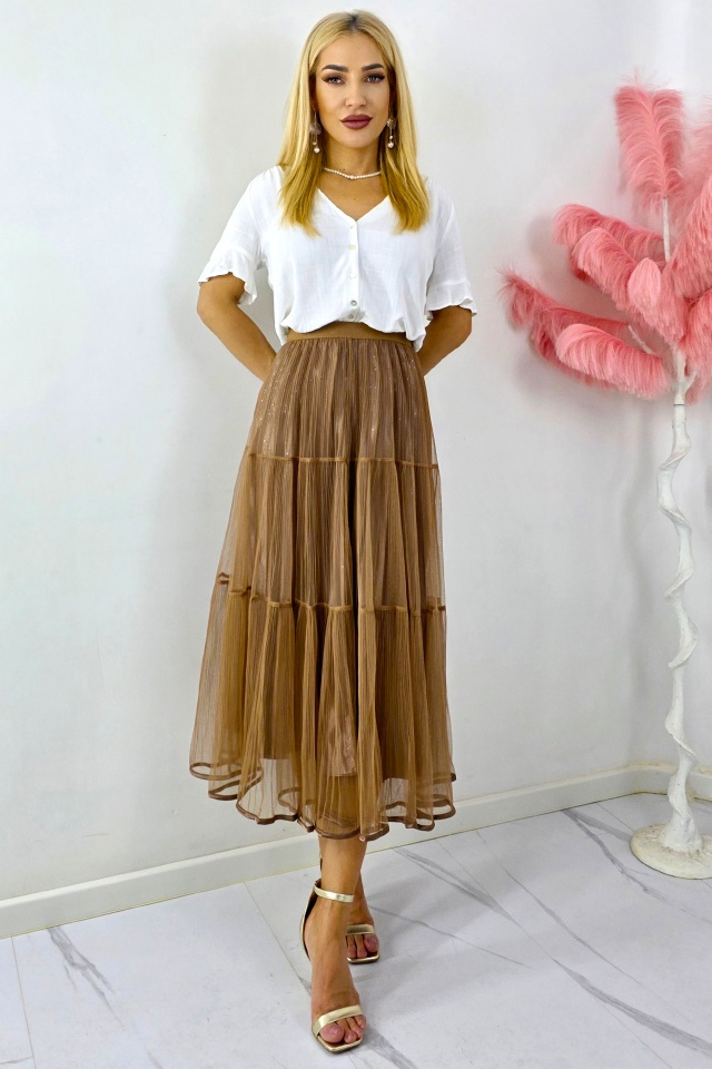 Fusta lunga cu doua fețe, LUNA, aspect plisat si tull, MARO, Marime S/M/L