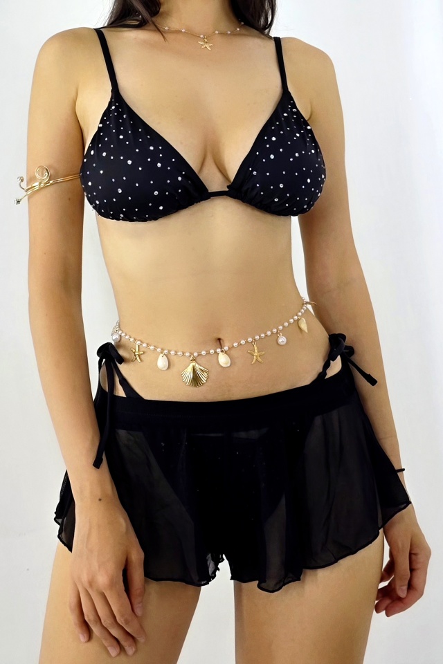 Fusta scurta pantalon, de plaja LANi, cu banda elastica, Negru