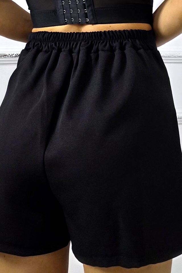 Fusta scurta pantalon OLINA, cu slit scurt si banda elastica, Negru, Marime S/M
