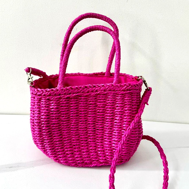 Geanta de plaja RATTAN, cu husa si lant detasabil, Fucsia - 1 | YEO