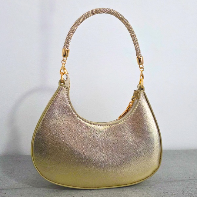 Geanta de seara FIZ HOBO, cu strass si toarta detasabila, AURIU - 3 | YEO