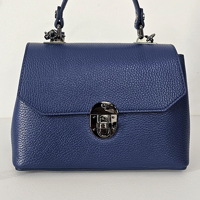 Geanta eleganta, GlamourGrip, din piele naturala, business si curea detasabila, Albastru Royal